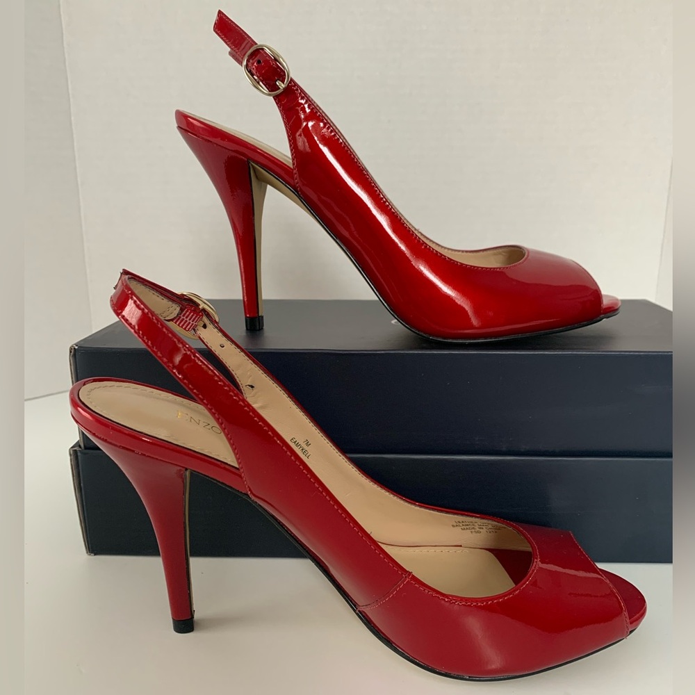 👀Enzo Angiolini Red Patent Leather Peep-Toe Womens Heels size 7M NWT(please read
